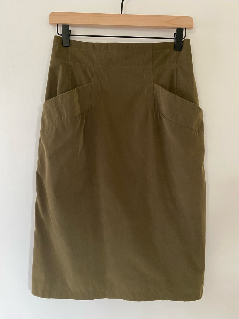 Jil Sander Olive Green Pencil Skirt with Angled Front Pockets Size EU 38, US 6
